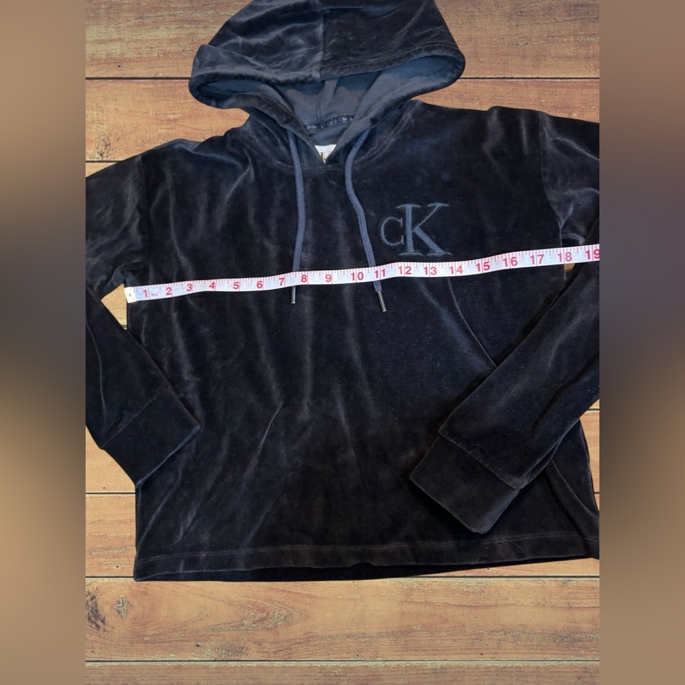 Calvin Klein Jeans Women’s Black Velour Pullover Hooded Sweatshirt Size XS Y2K - Picture 7 of 11